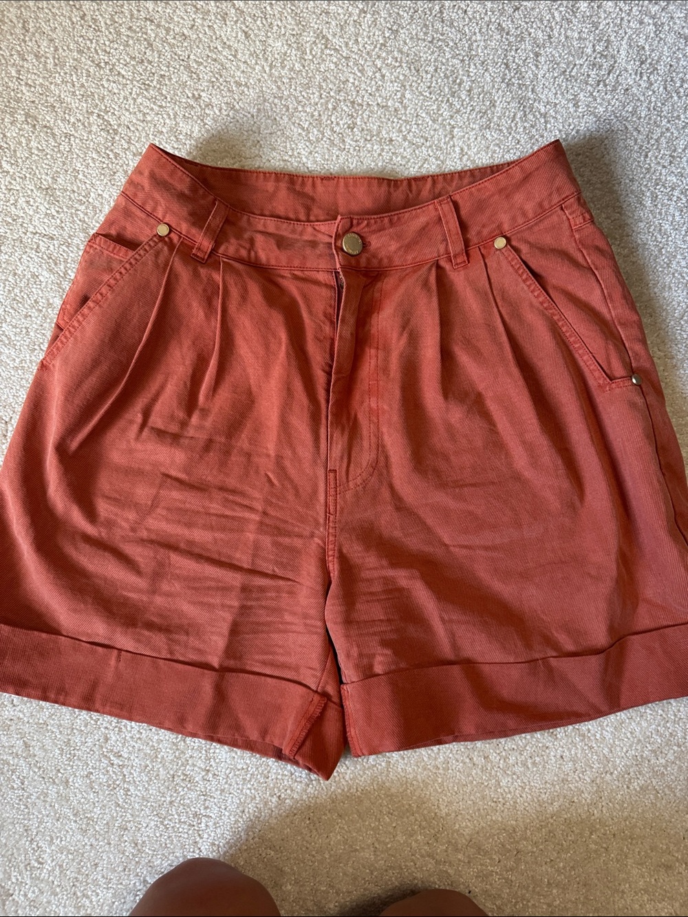 High-Waist Terra Cotta Pleated Women's Shorts